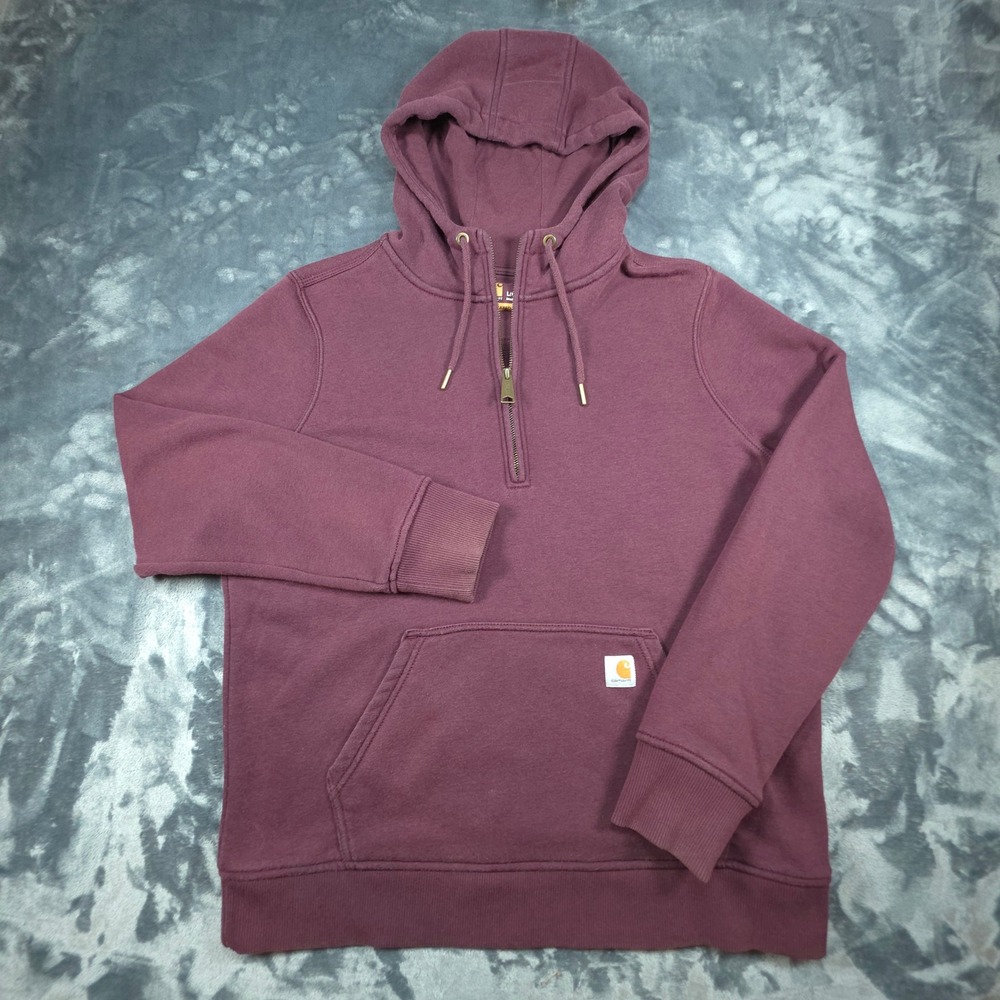 Carhartt Womens Relaxed Fit Quarter Zip Hoodie Plum Burgundy 103240 518 Large